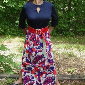 Vintage Psychedelic Keyhole Maxi Dress M